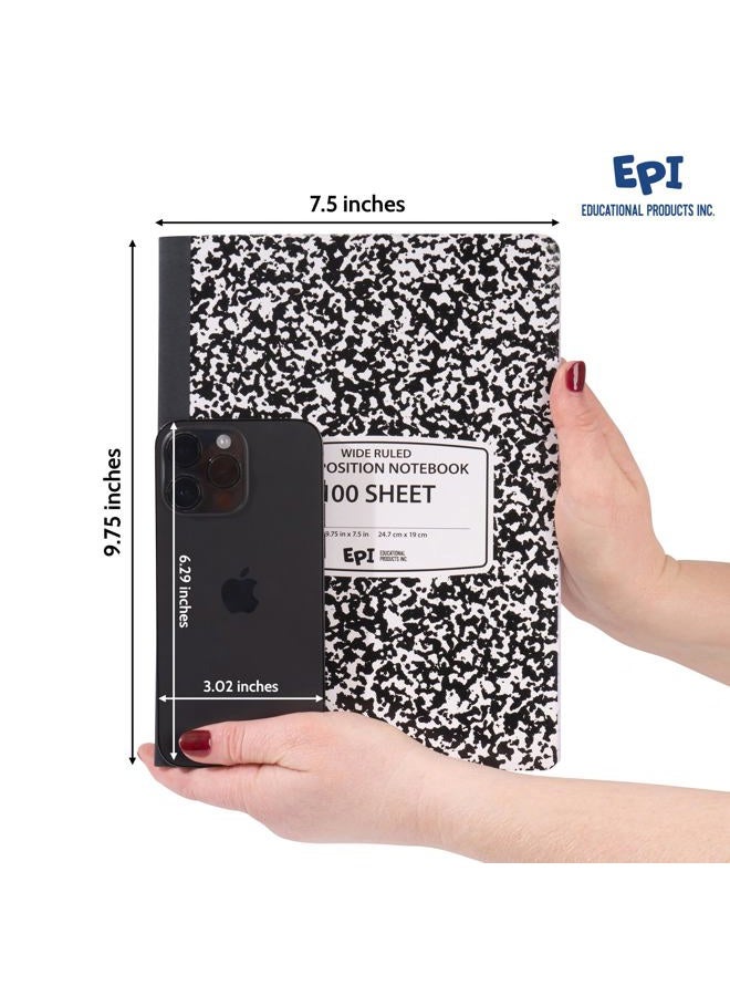 EPI Wide Ruled Black Marble Composition Notebook, 100 Sheet, 3-Pack - Image 3