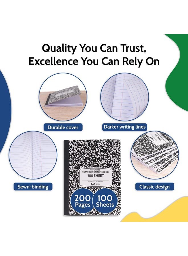 EPI Wide Ruled Black Marble Composition Notebook, 100 Sheet, 3-Pack - Image 2