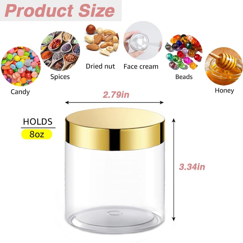 AMORIX 12 Pack 8 oz Plastic Cosmetic Containers With Rose Gold Lids Refillable Clear Empty Travle Jars Containers for Body Butter,Sugar Scrubs,Cream,Lotions,Candy, Label&Spatulas - Image 2