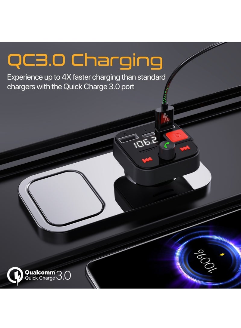 Promate Wireless FM Transmitter with Bluetooth V5.1, 18W QC 3.0, 12W USB-C, USB Media Ports and Mic, PowerTune-30W - Image 4