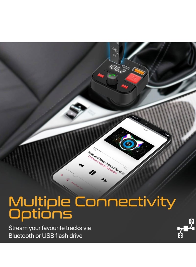 Promate Wireless FM Transmitter with Bluetooth V5.1, 18W QC 3.0, 12W USB-C, USB Media Ports and Mic, PowerTune-30W - Image 5