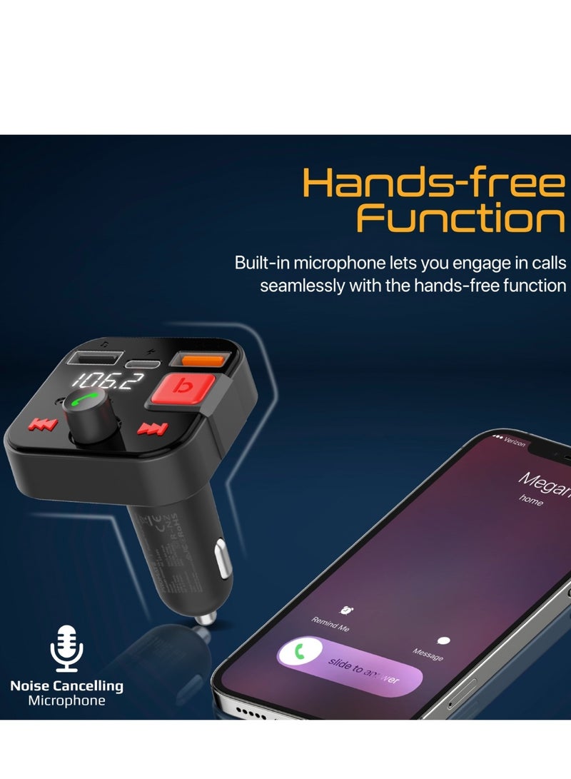 Promate Wireless FM Transmitter with Bluetooth V5.1, 18W QC 3.0, 12W USB-C, USB Media Ports and Mic, PowerTune-30W - Image 3