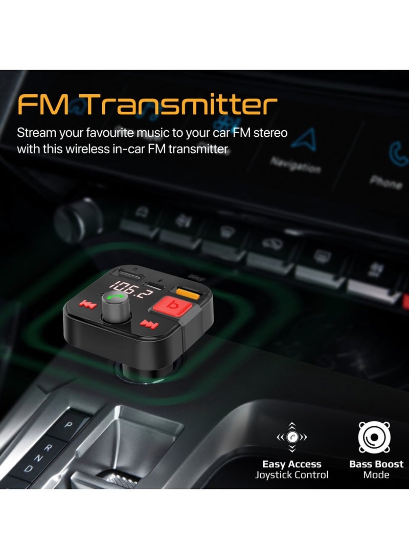 Promate Wireless FM Transmitter with Bluetooth V5.1, 18W QC 3.0, 12W USB-C, USB Media Ports and Mic, PowerTune-30W - Image 2
