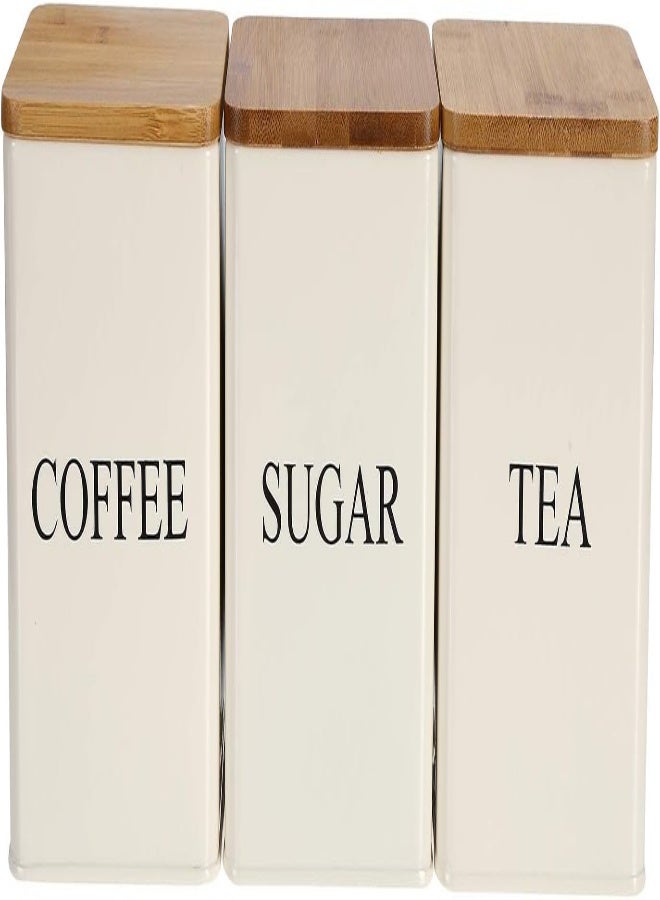 AKDC Fasmov 3 Pcs Kitchen Canister Set, Coffee, Sugar, And Tea Storage Container Jars With Bamboo Lids For Storing Sugar, Coffee And Tea (Beige) - Image 1