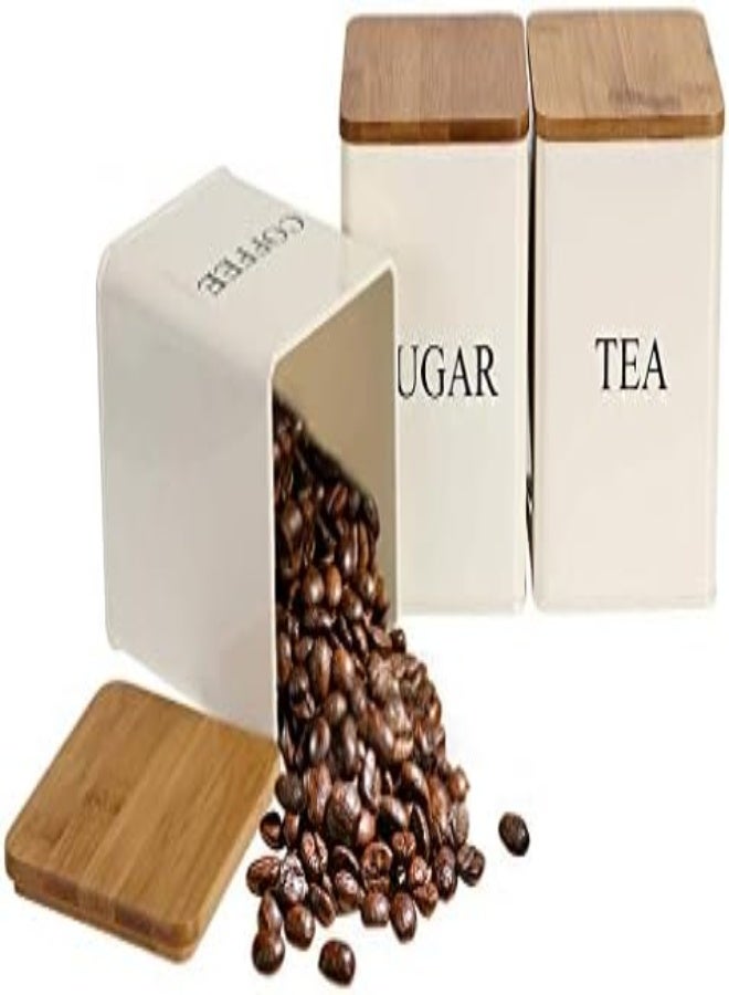 AKDC Fasmov 3 Pcs Kitchen Canister Set, Coffee, Sugar, And Tea Storage Container Jars With Bamboo Lids For Storing Sugar, Coffee And Tea (Beige) - Image 4
