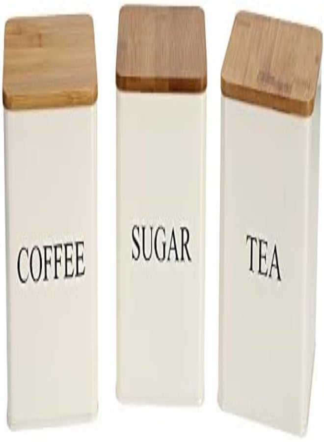 AKDC Fasmov 3 Pcs Kitchen Canister Set, Coffee, Sugar, And Tea Storage Container Jars With Bamboo Lids For Storing Sugar, Coffee And Tea (Beige) - Image 2