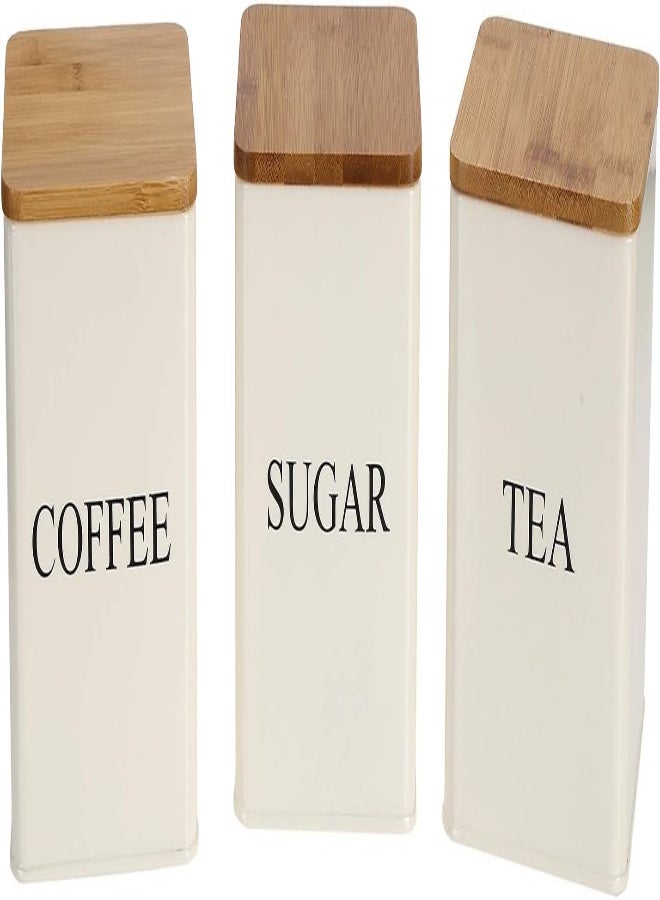AKDC Fasmov 3 Pcs Kitchen Canister Set, Coffee, Sugar, And Tea Storage Container Jars With Bamboo Lids For Storing Sugar, Coffee And Tea (Beige) - Image 5