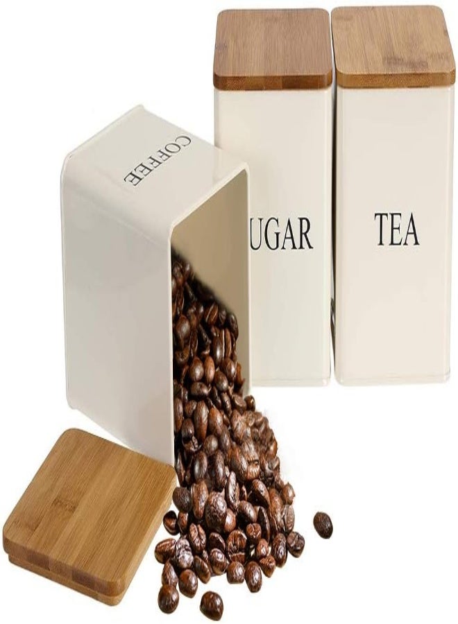 AKDC Fasmov 3 Pcs Kitchen Canister Set, Coffee, Sugar, And Tea Storage Container Jars With Bamboo Lids For Storing Sugar, Coffee And Tea (Beige) - Image 3