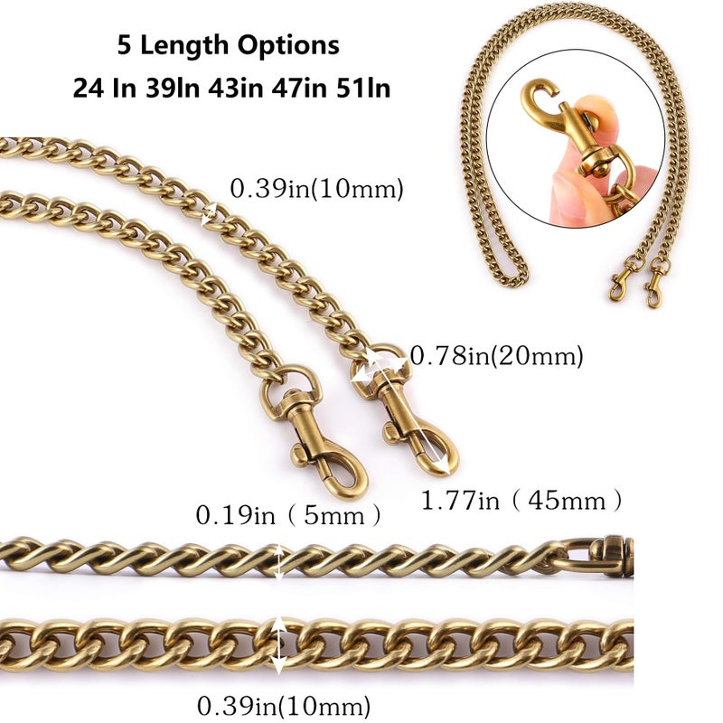 OAikor Metal Flat Chain Strap Replacement for Purse Shoulder Bag Handbag Straps Accessories 39" 100cm(Copper Golden) - Image 3