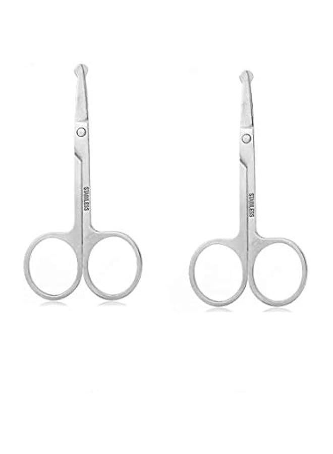 BWSJ Small Curved Nose Hair Scissors with Safety Rounded Ti for Grooming and Trimming eyebrows Eyelashes Facial Hair and Nails  Set of 2 - Image 1