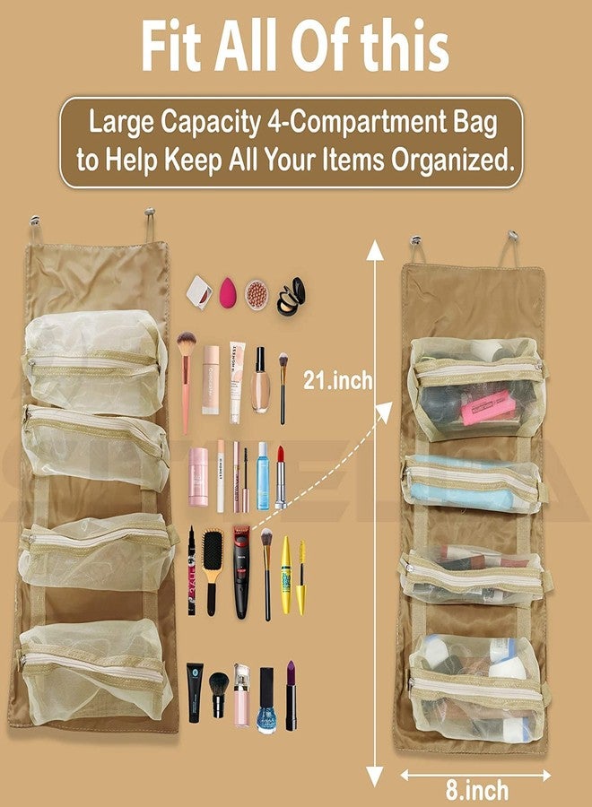 Gnanex حقيبة سفر مستحضرات التجميل من غنانكس، حقيبة سفر مكياج نسائية، حقيبة مستحضرات تجميل جلدية محمولة، حقائب تخزين مكياج بمقبض وفاصل، حقائب تنظيم المكياج (كريمي) - Image 5