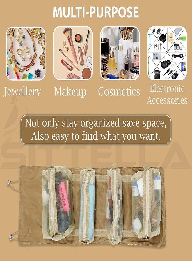 Gnanex حقيبة سفر مستحضرات التجميل من غنانكس، حقيبة سفر مكياج نسائية، حقيبة مستحضرات تجميل جلدية محمولة، حقائب تخزين مكياج بمقبض وفاصل، حقائب تنظيم المكياج (كريمي) - Image 3