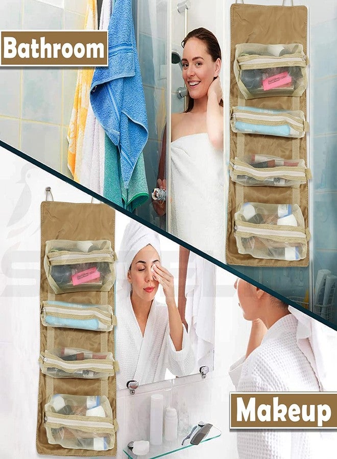 Gnanex حقيبة سفر مستحضرات التجميل من غنانكس، حقيبة سفر مكياج نسائية، حقيبة مستحضرات تجميل جلدية محمولة، حقائب تخزين مكياج بمقبض وفاصل، حقائب تنظيم المكياج (كريمي) - Image 4