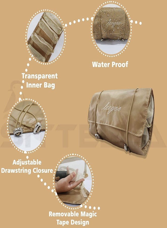 Gnanex حقيبة سفر مستحضرات التجميل من غنانكس، حقيبة سفر مكياج نسائية، حقيبة مستحضرات تجميل جلدية محمولة، حقائب تخزين مكياج بمقبض وفاصل، حقائب تنظيم المكياج (كريمي) - Image 2