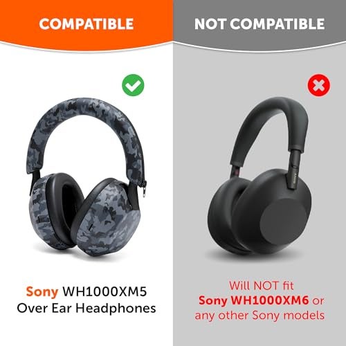 WC ShellZ XM5 - Protective Headphone Exterior Shell & Headband Covers for Sony WH1000XM5 Made by Wicked Cushions | Made with Premium Silicone | Black Camo - Image 2