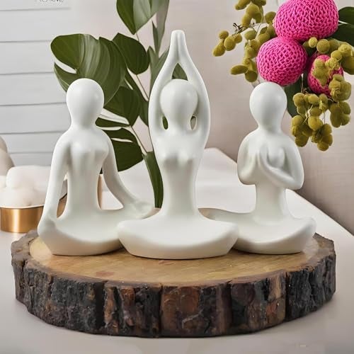 ascension Pack of 3 Yoga Girl Statue Ceramic Meditating Thinker Sculpture Decorative Yoga Showpiece for Gifting Living Room House Warming Anniversary Birthday Office & Home Decoration - Image 3