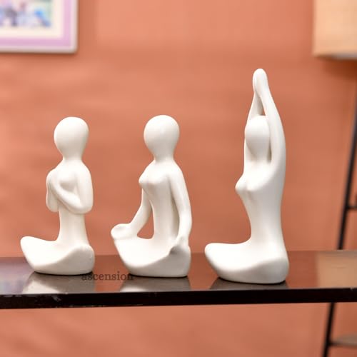 ascension Pack of 3 Yoga Girl Statue Ceramic Meditating Thinker Sculpture Decorative Yoga Showpiece for Gifting Living Room House Warming Anniversary Birthday Office & Home Decoration - Image 2
