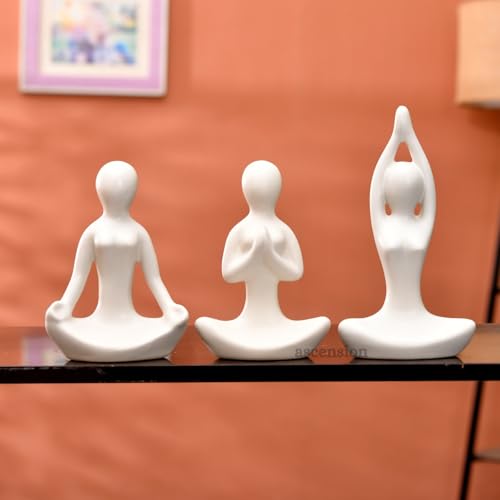ascension Pack of 3 Yoga Girl Statue Ceramic Meditating Thinker Sculpture Decorative Yoga Showpiece for Gifting Living Room House Warming Anniversary Birthday Office & Home Decoration - Image 1