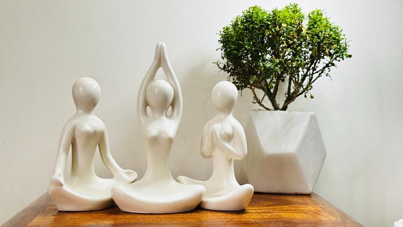 ascension Pack of 3 Yoga Girl Statue Ceramic Meditating Thinker Sculpture Decorative Yoga Showpiece for Gifting Living Room House Warming Anniversary Birthday Office & Home Decoration - Image 4