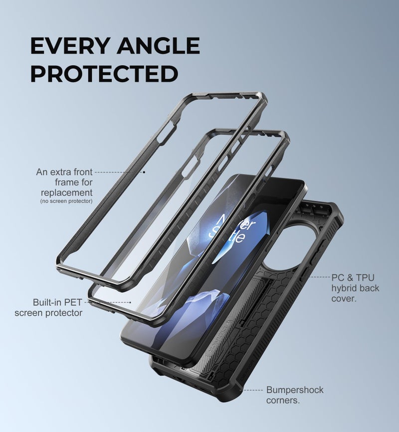 Dexnor for OnePlus 13 Case, [2 Front Frame] [Built-in Screen Protector & Kickstand] [Work with Fingerprint ID] Heavy Duty Military Grade Protection Shockproof Case for OnePlus 13 5G (2025), Black - Image 3