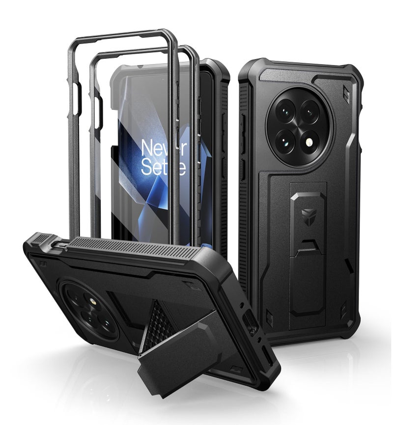 Dexnor for OnePlus 13 Case, [2 Front Frame] [Built-in Screen Protector & Kickstand] [Work with Fingerprint ID] Heavy Duty Military Grade Protection Shockproof Case for OnePlus 13 5G (2025), Black - Image 1