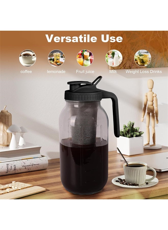 هومستر صانع القهوة الباردة، 64 أوقية واسعة فم ماسون جرة البكر مع فلتر الفولاذ المقاوم للصدأ، صب مقبض مقبض الغطاء، الزجاج الثقيل المثبت الهواء، البكر ضد التسرب للقهوة المجلدة، ليموناد الشاي - Image 5