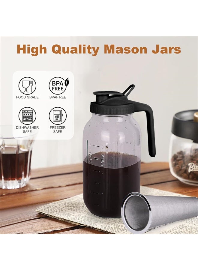 هومستر صانع القهوة الباردة، 64 أوقية واسعة فم ماسون جرة البكر مع فلتر الفولاذ المقاوم للصدأ، صب مقبض مقبض الغطاء، الزجاج الثقيل المثبت الهواء، البكر ضد التسرب للقهوة المجلدة، ليموناد الشاي - Image 2