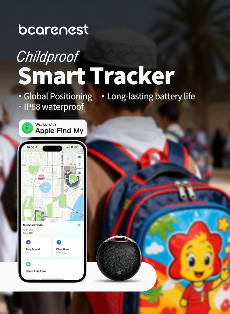 بكارنست جهاز تعقب ذكي عبر البلوتوث، محدد موقع ذكي، متوافق مع Apple Find My (iOS فقط)، محدد موقع أمان الطفل الذي يمكنه تتبع حقائب الظهر والمحافظ والدراجات والأمتعة وما إلى ذلك للأطفال. يتميز بتصنيف IP68 المقاوم للماء ويعمل بشكل مشابه لـ Apple AirTag (أسود). - Image 2