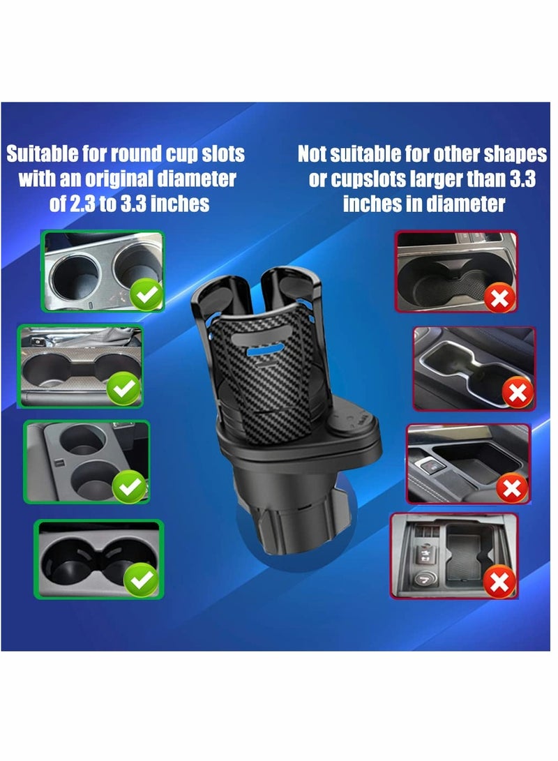 Car Cup Holder Expander Adapter, 2 in 1 Universal 360° Adjustable Water Bottle Drink Popcorn Instant Noodle Box Storage Racks for Two Cups (Carbon Fibre) - Image 3
