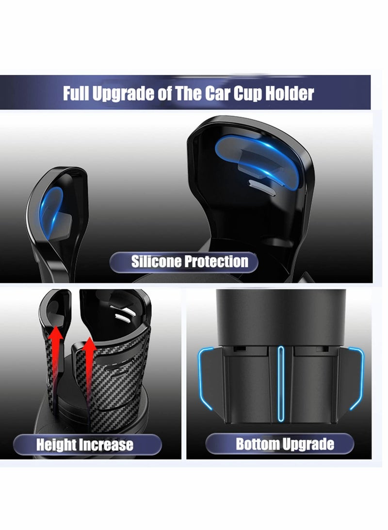 Car Cup Holder Expander Adapter, 2 in 1 Universal 360° Adjustable Water Bottle Drink Popcorn Instant Noodle Box Storage Racks for Two Cups (Carbon Fibre) - Image 2