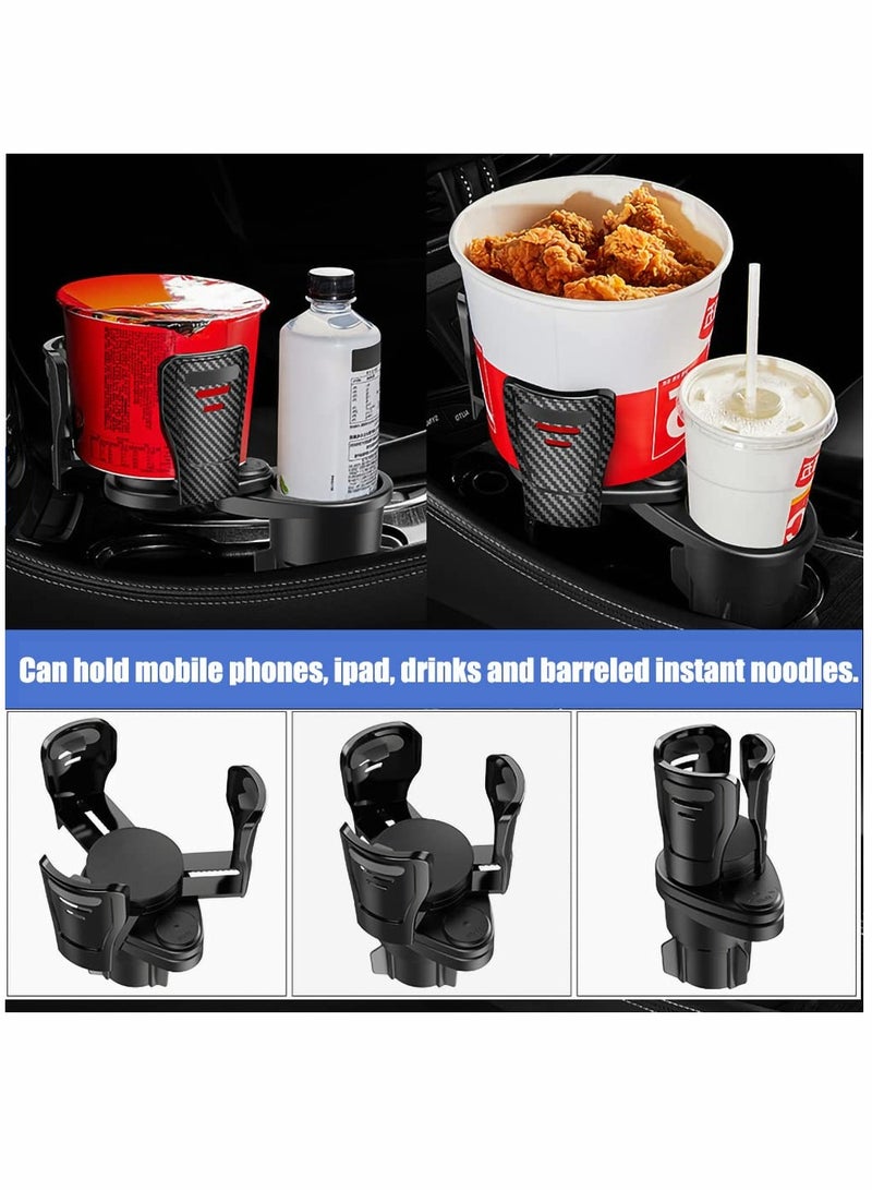 Car Cup Holder Expander Adapter, 2 in 1 Universal 360° Adjustable Water Bottle Drink Popcorn Instant Noodle Box Storage Racks for Two Cups (Carbon Fibre) - Image 4