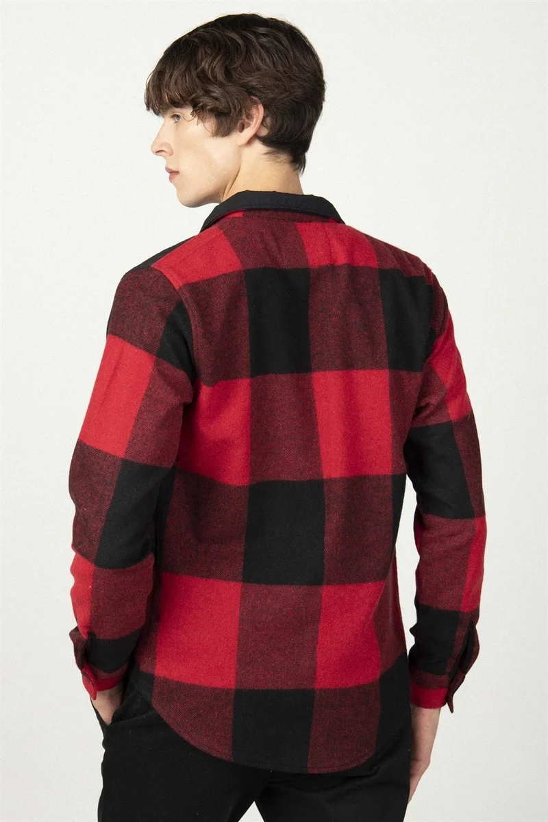 تودورس Slim Fit Lumberjack Zippered Pieced Men's Coat Shirt