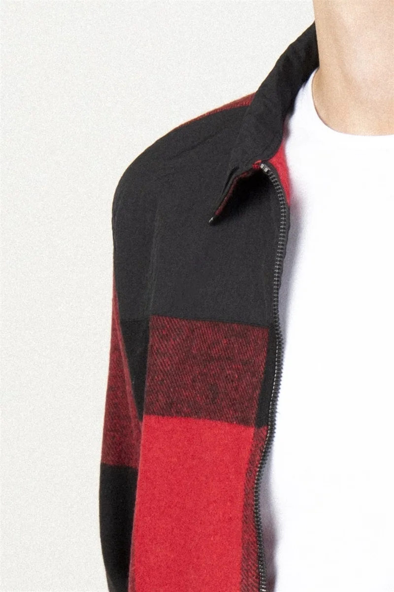 تودورس Slim Fit Lumberjack Zippered Pieced Men's Coat Shirt