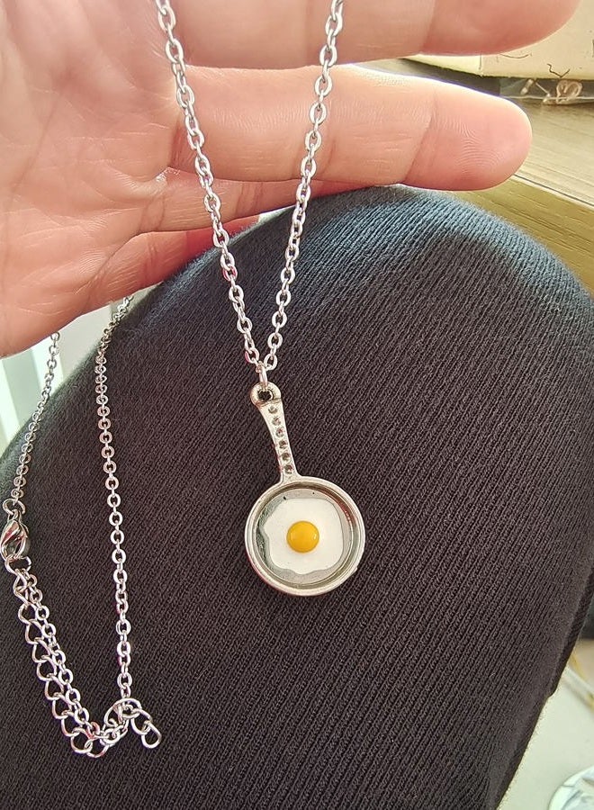 RUIZHEN Innovative 3D Fried Egg Pan Charm Pendant Necklace - Image 4