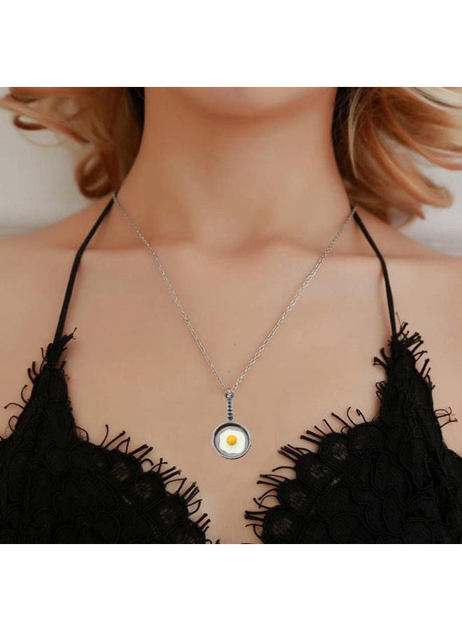 RUIZHEN Innovative 3D Fried Egg Pan Charm Pendant Necklace - Image 5