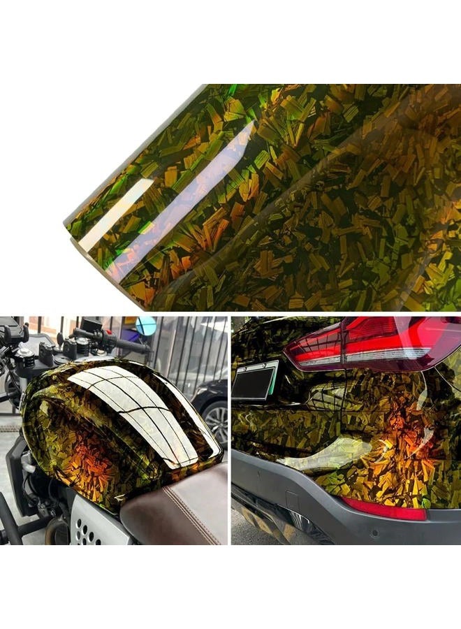 LZLRUN Forged Gloss Carbon Fiber Black Vinyl Wrap Roll Air Release Sticker Sheet Film DIY Decal Car Auto Vehicle Morotcycle Self Adhesive(1ft x 3.5ft,Chameleon Gold) - Image 2