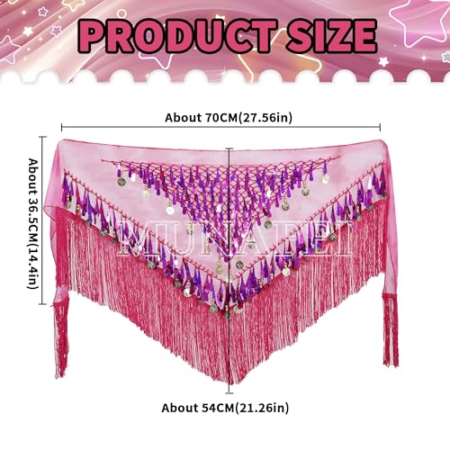 MUNAFIE Belly Dancing Belt Colorful Waist Chain Belly Dance Hip Scarf Belt Triangle Skirt Dark pink,Medium - Image 2