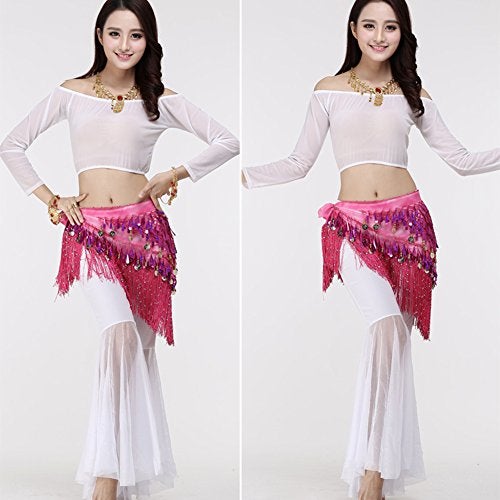 MUNAFIE Belly Dancing Belt Colorful Waist Chain Belly Dance Hip Scarf Belt Triangle Skirt Dark pink,Medium - Image 5