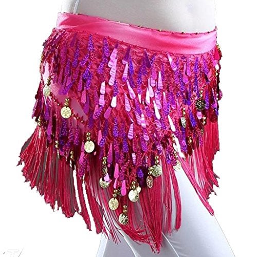 MUNAFIE Belly Dancing Belt Colorful Waist Chain Belly Dance Hip Scarf Belt Triangle Skirt Dark pink,Medium - Image 3