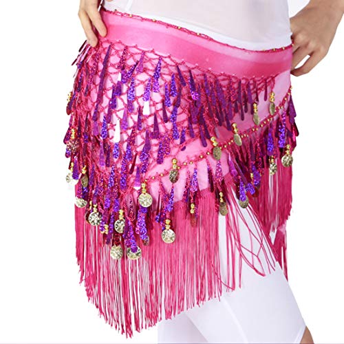 MUNAFIE Belly Dancing Belt Colorful Waist Chain Belly Dance Hip Scarf Belt Triangle Skirt Dark pink,Medium - Image 1
