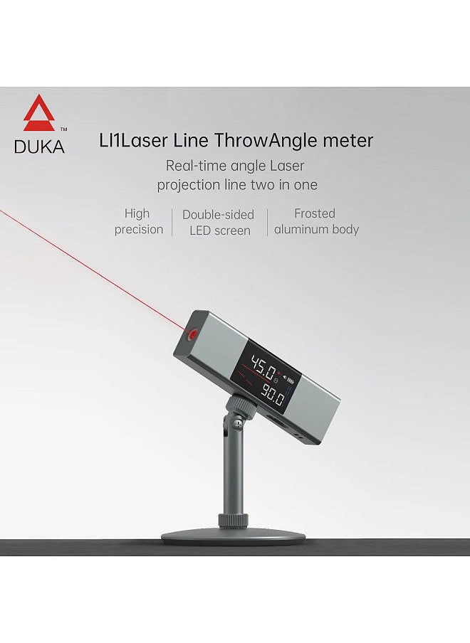 DUKA LI1 Digital Angle Finder Laser Protractor Rechargeable Level and Bevel Gauge Inclinometer 360° Cast/Dual LED Screen/Bilateral Laser Line