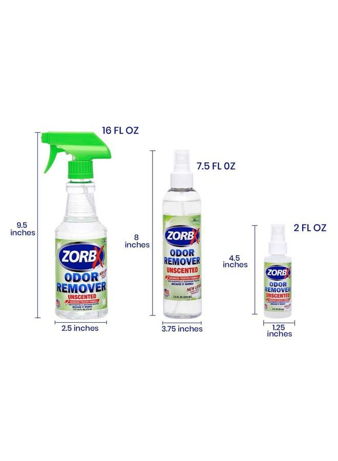 ZORBX Unscented Odor Eliminator for Strong Odor 16 Oz + 7.5 Oz + 2 Oz - Used in Hospitals & Healthcare Facilities - Advanced Formula, Fast-Acting Odor Remover Spray for Dog, Cat, House & Carpet - Image 5