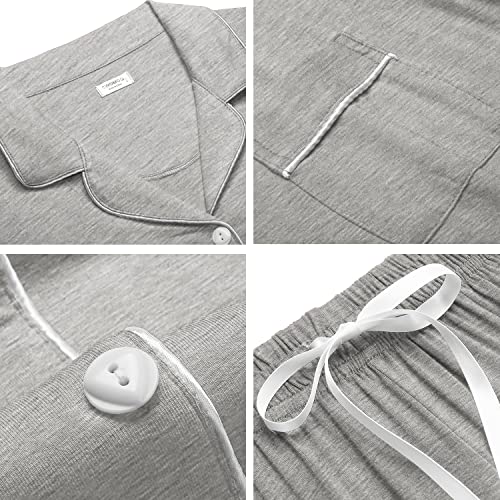 SWOMOG Womens Button Down Pajamas Set Short Sleeve Sleepwear Bride Soft Pj Lounge Sets XS-3XL Grey Medium - Image 5