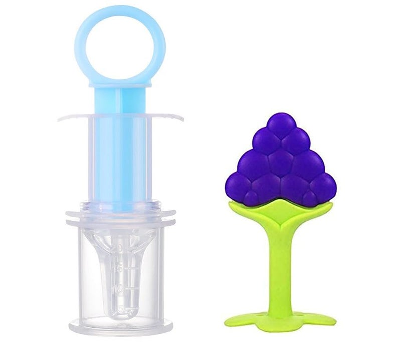 Alya Infant The Cheeky Kidzz Baby Soft Silicone Fruit Shaped Teether And Multi-Functional Smart Medicine Dropper Teether With Protective Travel Case (Design 7004) - Image 1