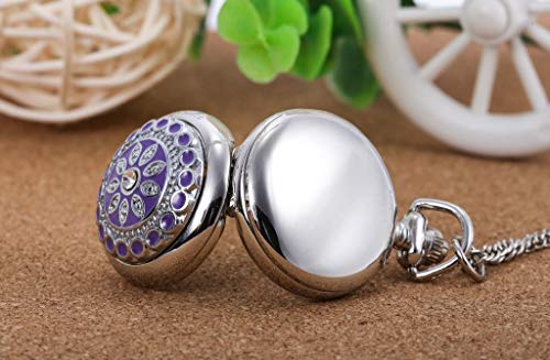 Infinite U Flower Pendant with Mirror Small Women Quartz Pocket Watch Silver Long Necklace with Gift Bag - Image 3