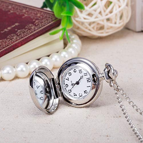 Infinite U Flower Pendant with Mirror Small Women Quartz Pocket Watch Silver Long Necklace with Gift Bag - Image 5