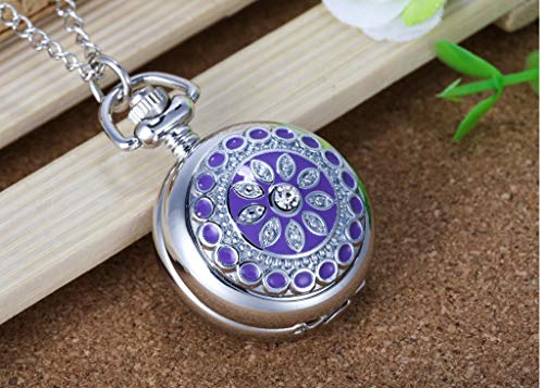 Infinite U Flower Pendant with Mirror Small Women Quartz Pocket Watch Silver Long Necklace with Gift Bag - Image 2