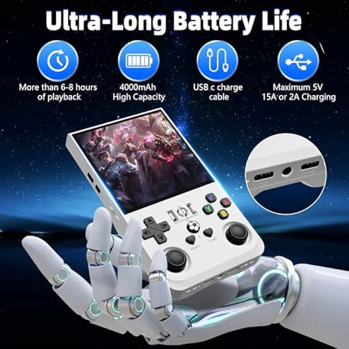 2025 NEW R36MAX RETRO HANDHELD GAME CONSOLE, 4.0 INCH IPS SCREEN RETRO GAMING CONSOLE, LINUX SYSTEM, 4000MAH BATTERY PORTABLE POCKET MINI ARCADE, BUILT-IN 64G, WHITE - Image 5