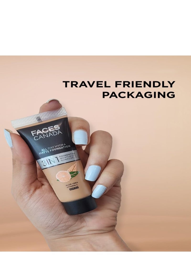 Facescanada FACESCANADA All Day Hydra Matte Cream Foundation-Mini|3-In-1 Foundation+Moisturizer+Spf 30|24 Hr Aloe Hydration&Vitamin C|10Hr Long Wear|Medium To High Buildable Coverage|Absolute Ivory,15Ml,1 Count - Image 5