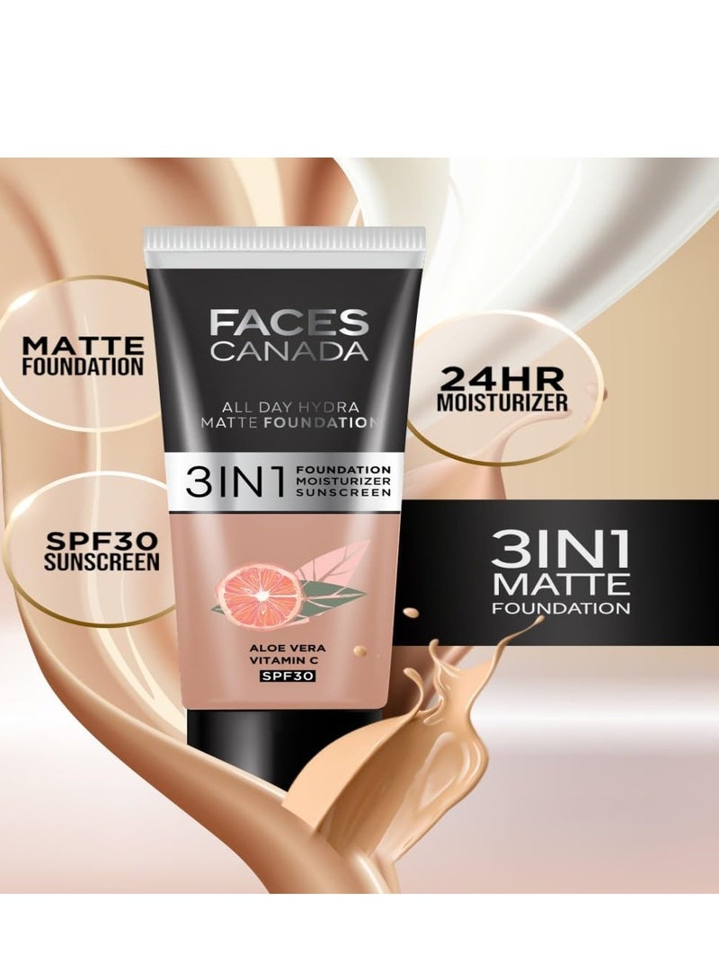 Facescanada FACESCANADA All Day Hydra Matte Cream Foundation-Mini|3-In-1 Foundation+Moisturizer+Spf 30|24 Hr Aloe Hydration&Vitamin C|10Hr Long Wear|Medium To High Buildable Coverage|Absolute Ivory,15Ml,1 Count - Image 3